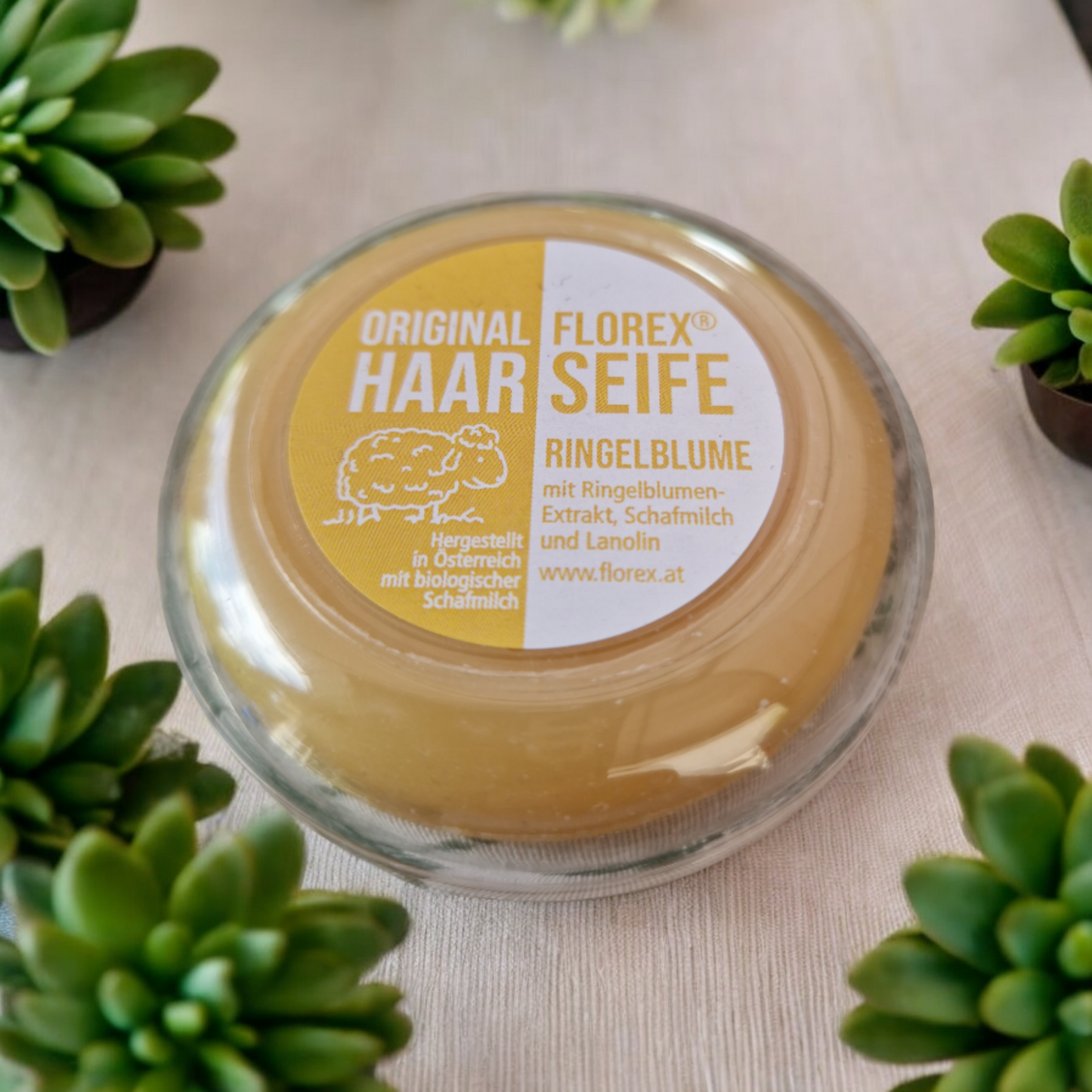 Haarseife mit Schafmilch rund 100g in Dose - Ringelblume