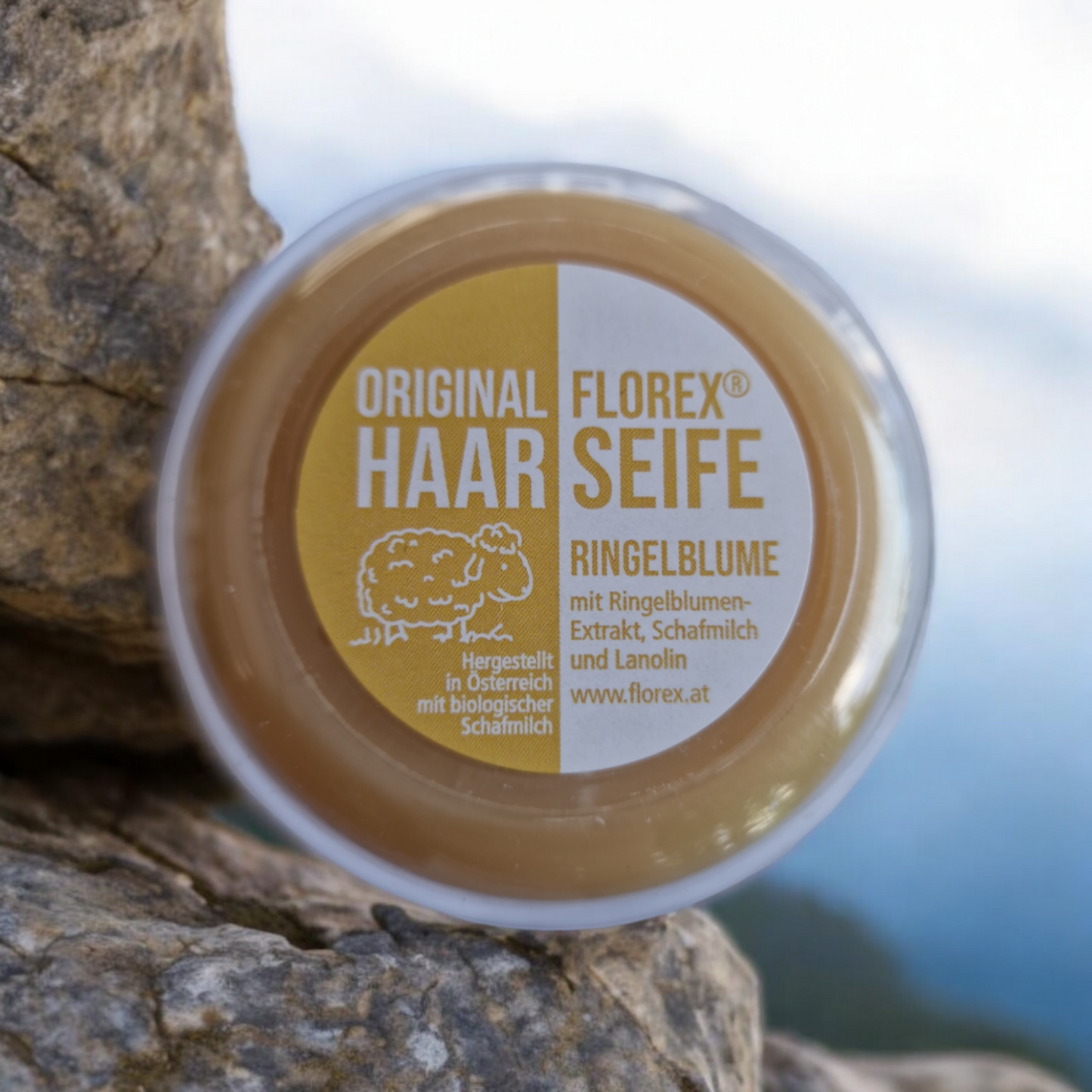 Haarseife mit Schafmilch rund 100g in Dose - Ringelblume